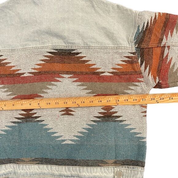 Denim Aztec Jacket Southwestern Light Blue Denim Jacket Crop Coat Women's M NEW - Picture 11 of 12